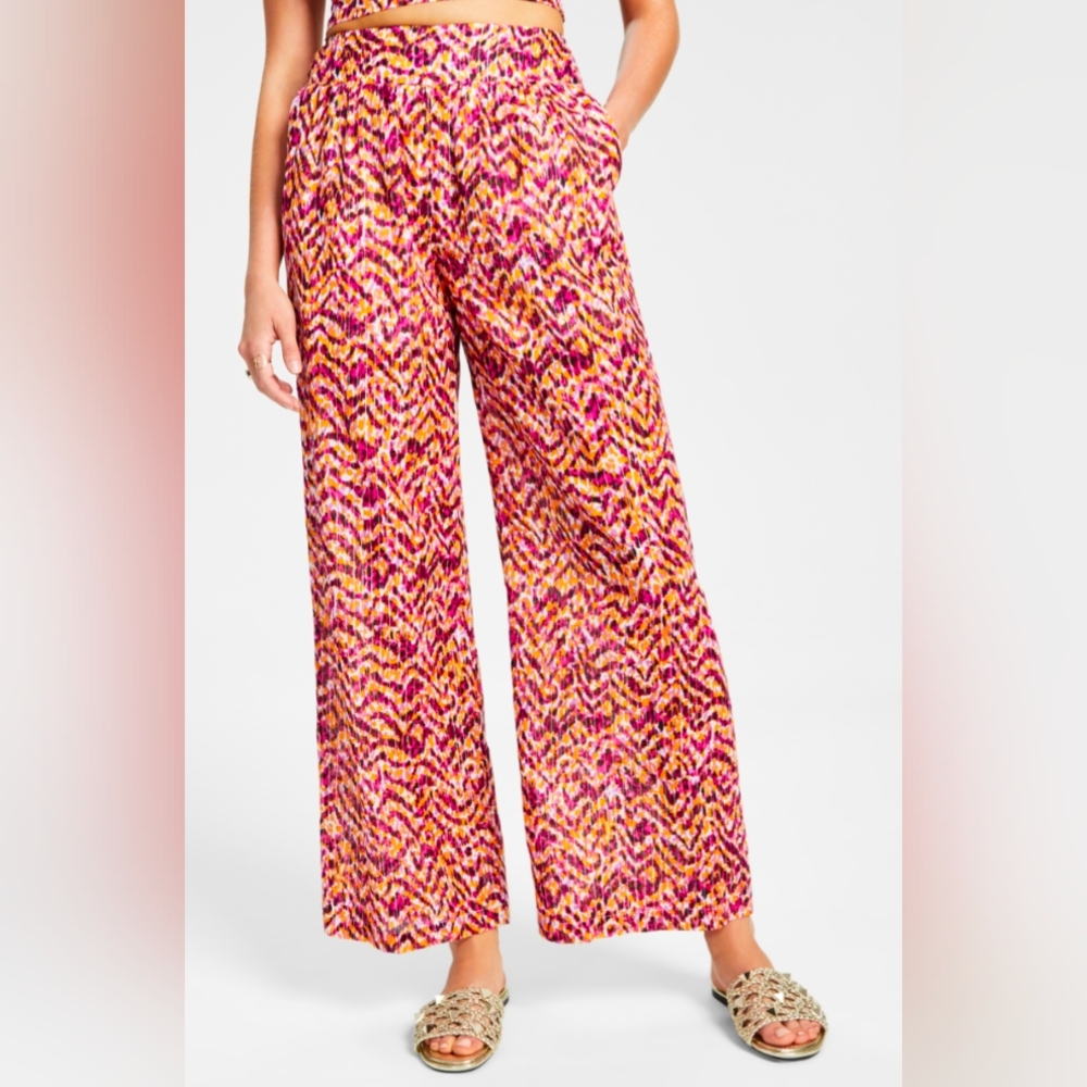 NWT Bar III SM Wide Leg Cotton Pant Metallic Thread Tiger Tracks